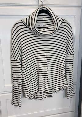 Nautical Coastal Voge Striped Waffle Knit Cowl Neck Top Fisherman Minimalist M